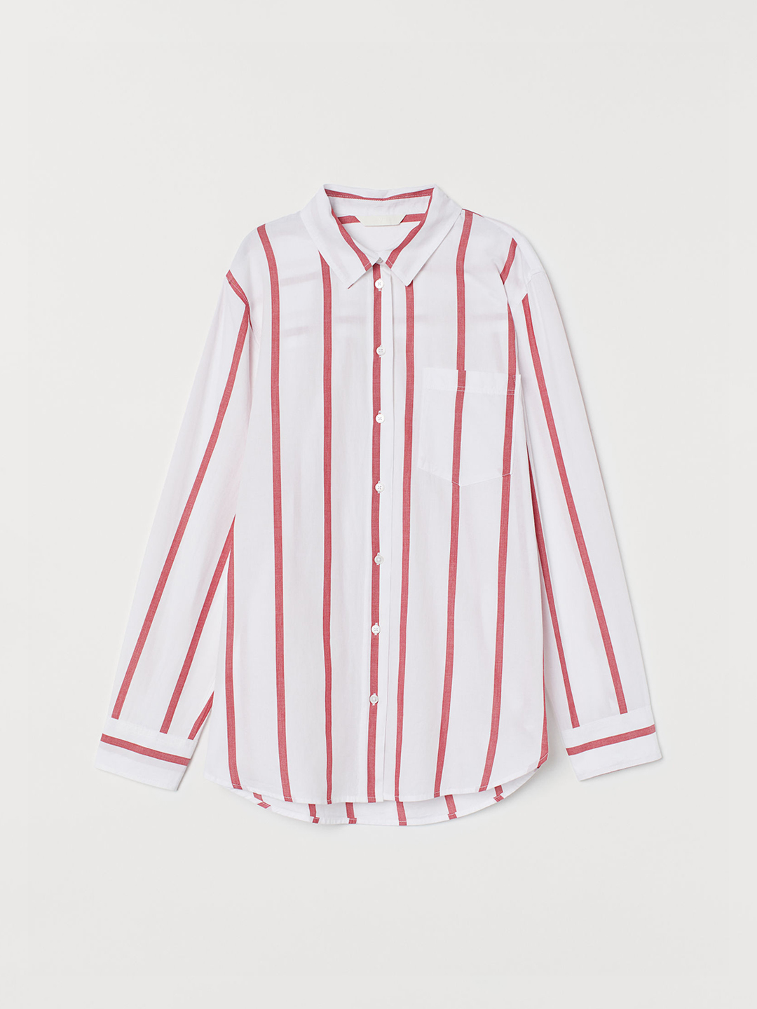 H&M Women White & Red Striped Cotton Shirt Price in India