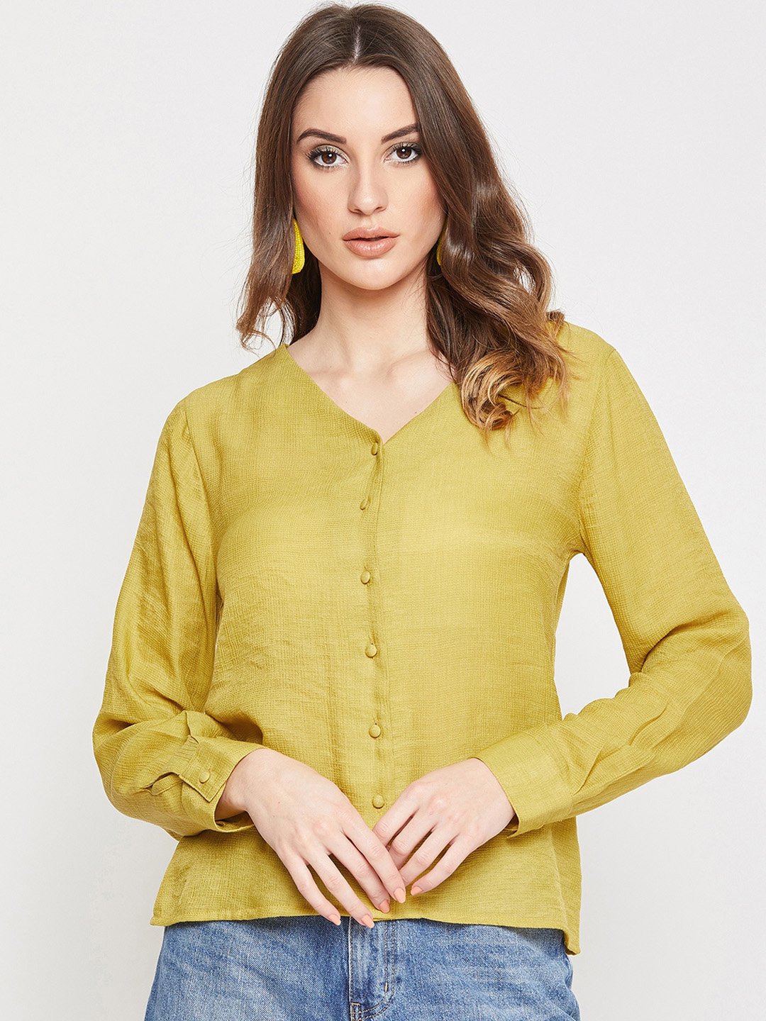 Marie Claire Women Yellow Regular Fit Solid Casual Shirt Price in India