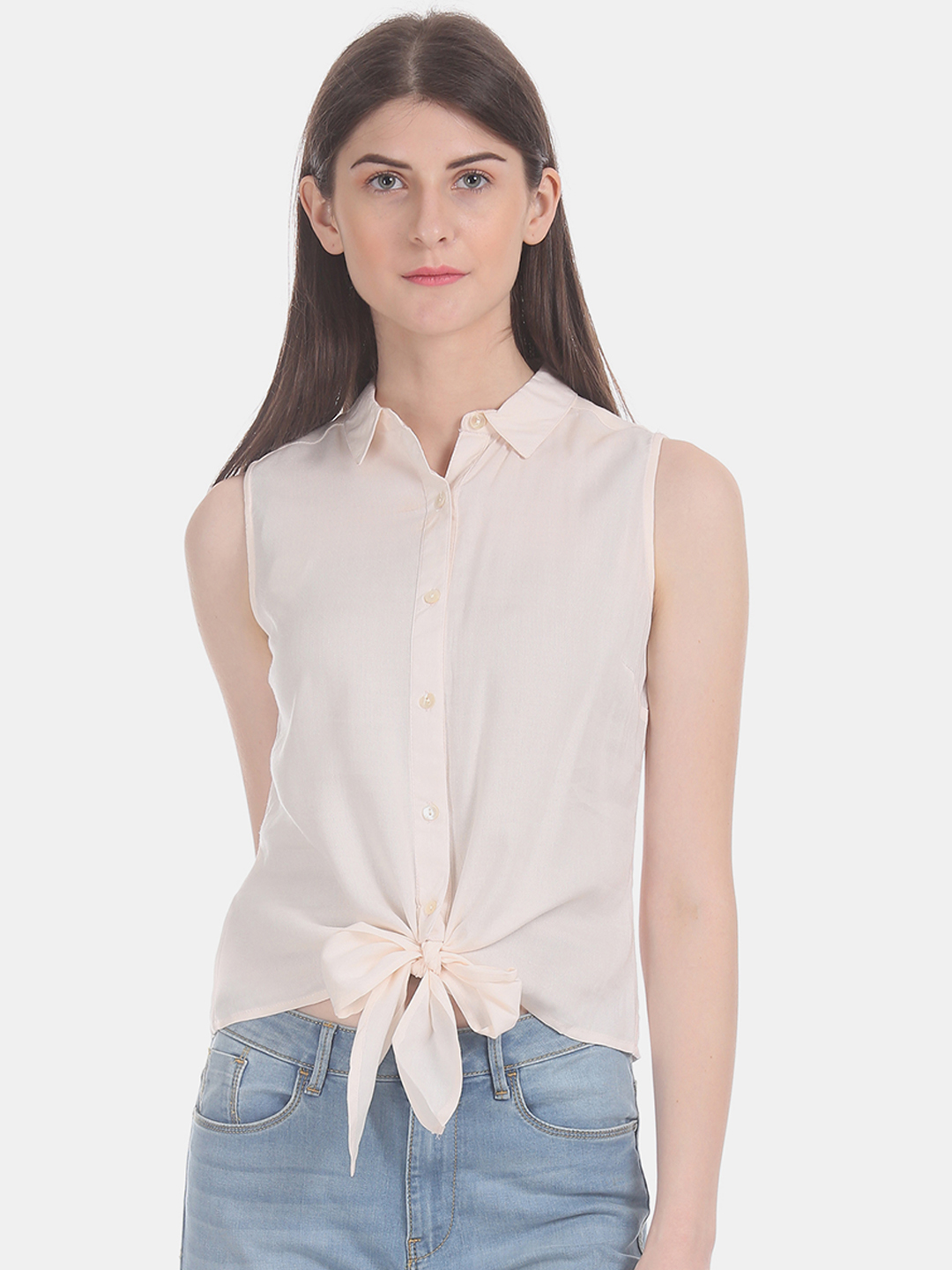 Flying Machine Women Beige Regular Fit Solid Casual Shirt Price in India