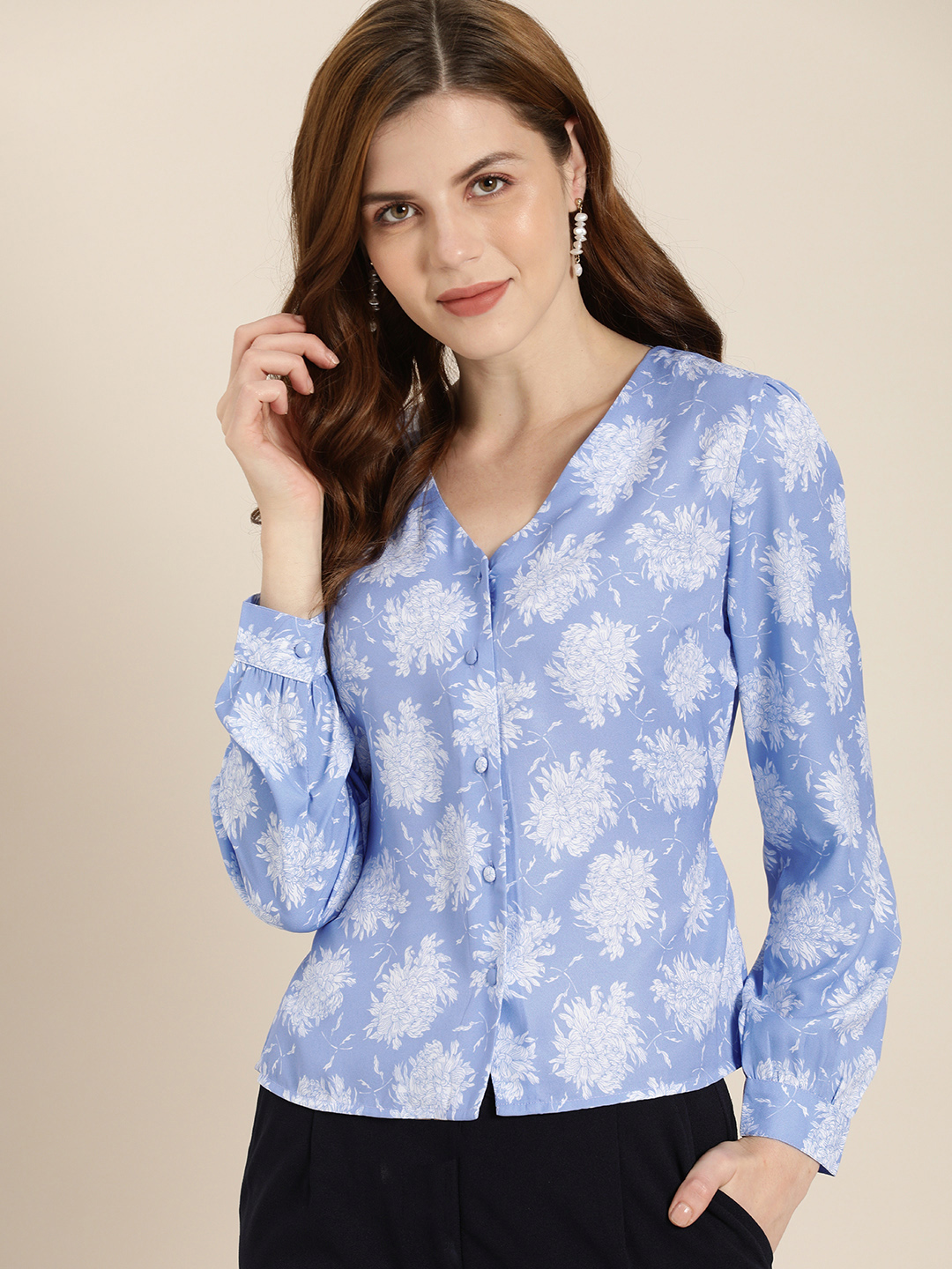 her by invictus Women Lavender & White Regular Fit Printed Casual Shirt Price in India