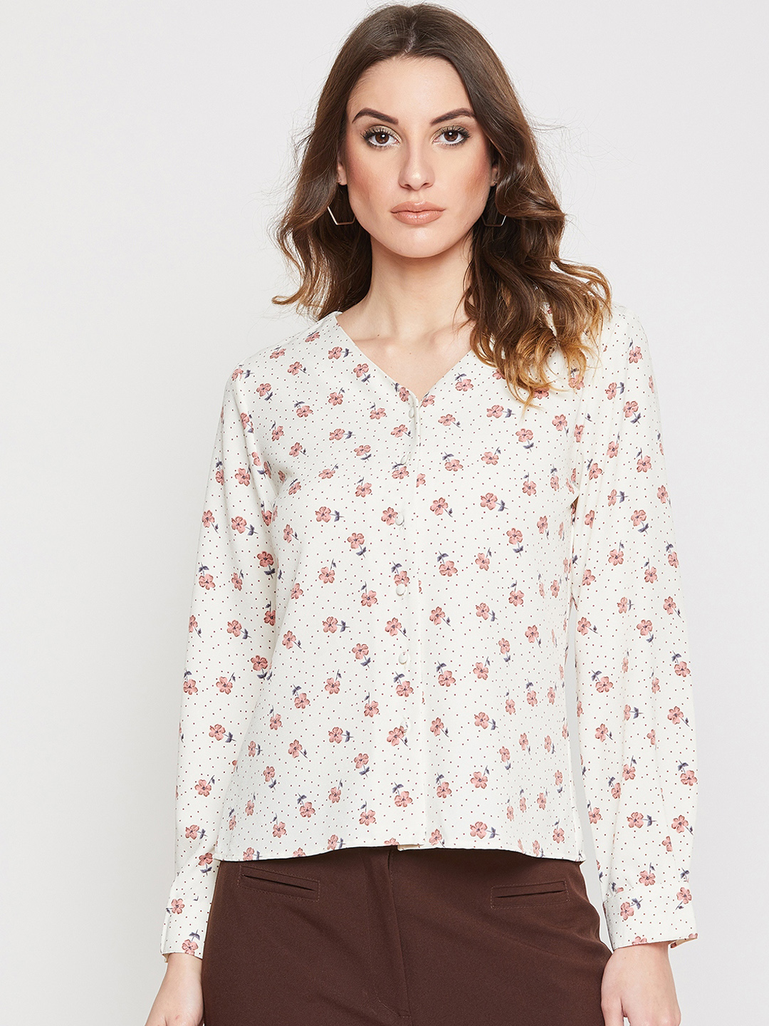 Marie Claire Women Off-White Regular Fit Printed Casual Shirt Price in India