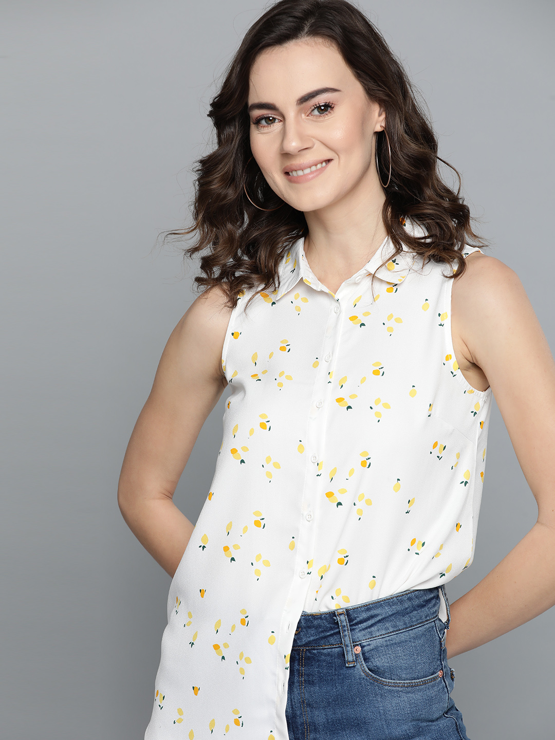 Mast & Harbour Women Off-White & Yellow Regular Fit Printed Casual Shirt Price in India