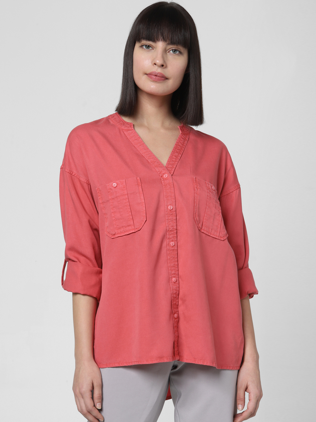Vero Moda Women Pink Regular Fit Solid Casual Shirt Price in India