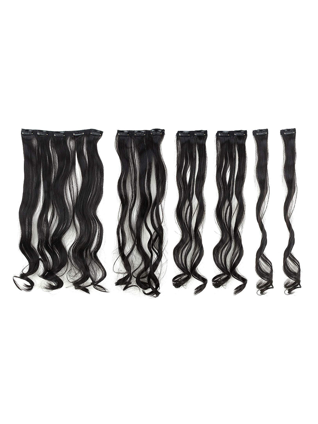 Rozia Women Set of 6 Black 22" Curly Synthetic Clip-On Hair Extensions Price in India