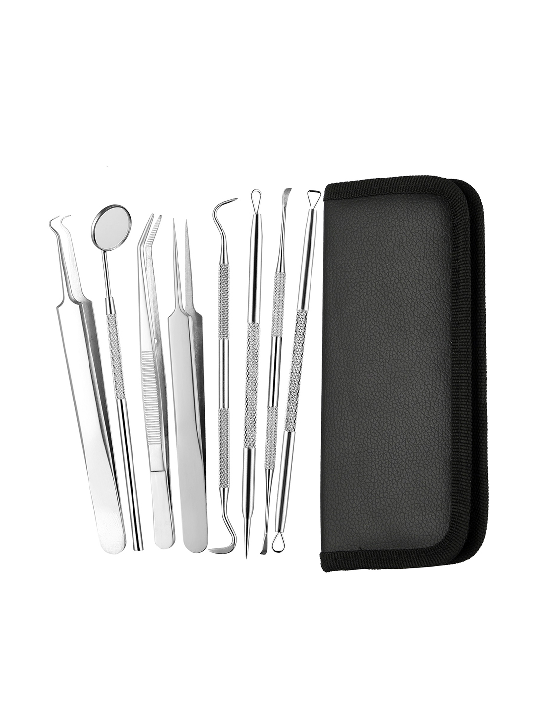 Foolzy Women Silver-Toned Set Of 8 Blackhead Remover Tweezer Kit & Dental Tools Price in India