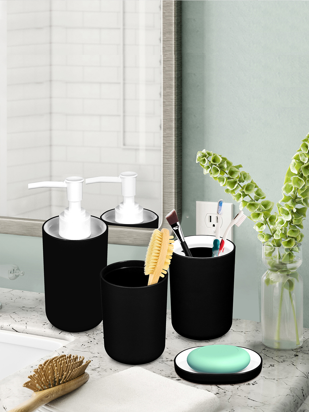 Story@home Black Set Of 4 Premium Bathroom Accessory Price in India