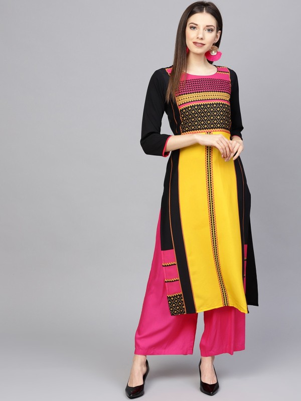 Women Printed Poly Crepe Straight Kurta Price in India