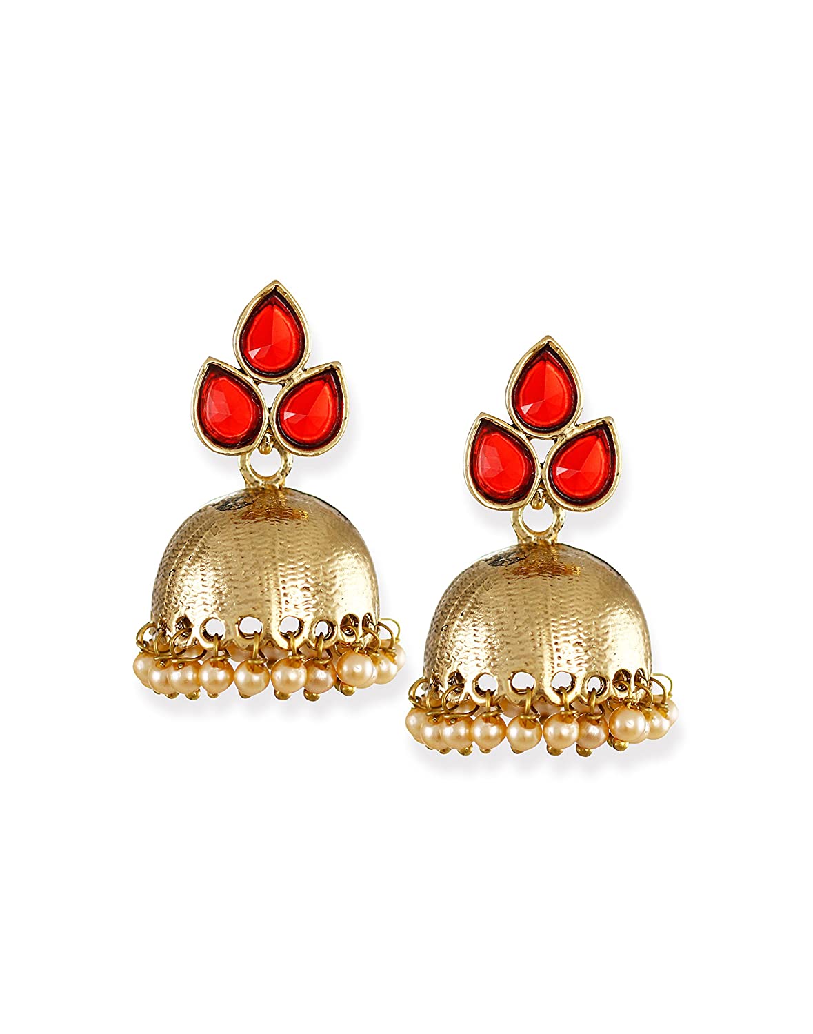 Zaveri Pearls Jhumki Earrings for Women (Red)(ZPFK6426) Price in India