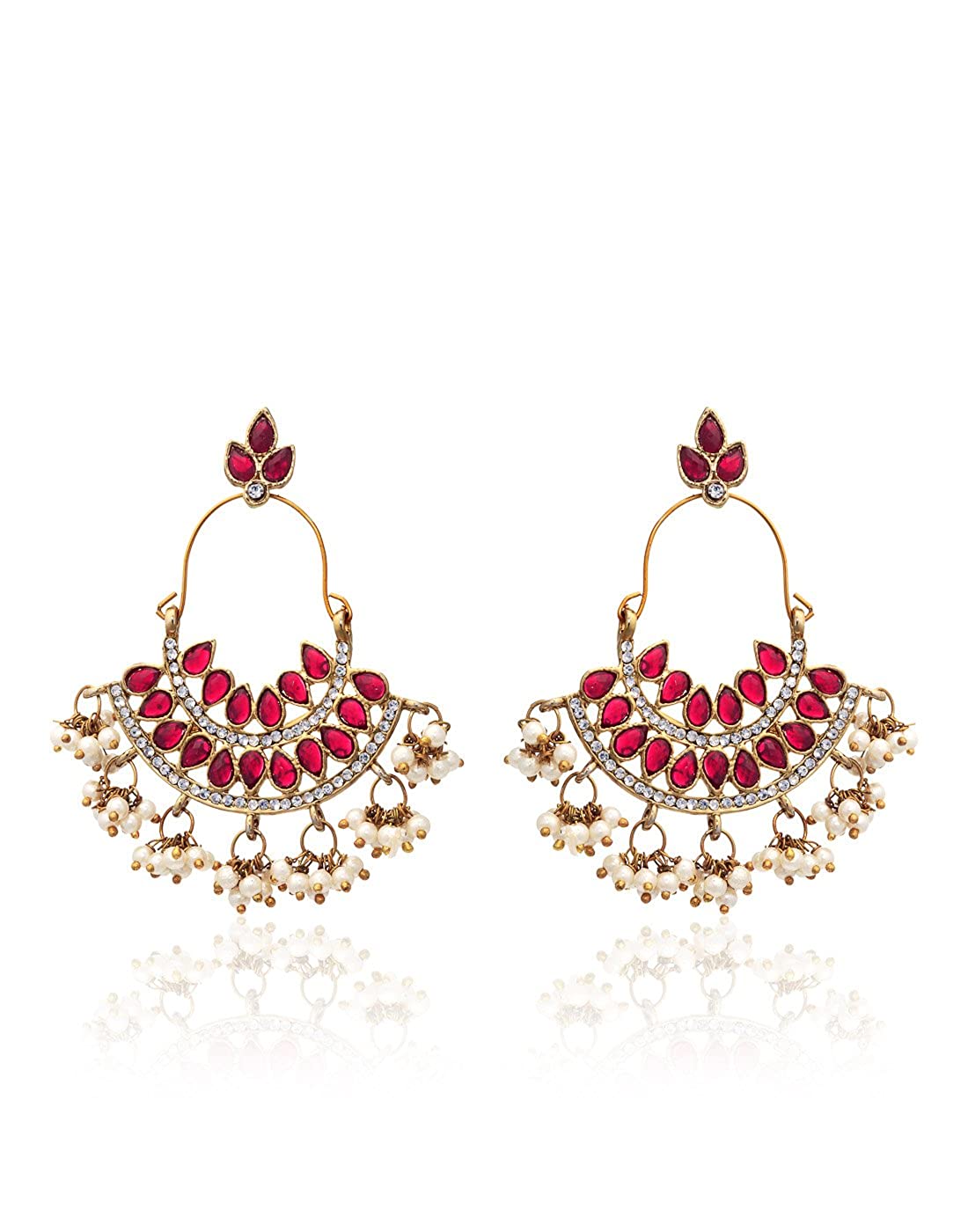 Zaveri Pearls Pearl Ruby Dangle & Drop Earrings For Women - ZPFK1194 Price in India