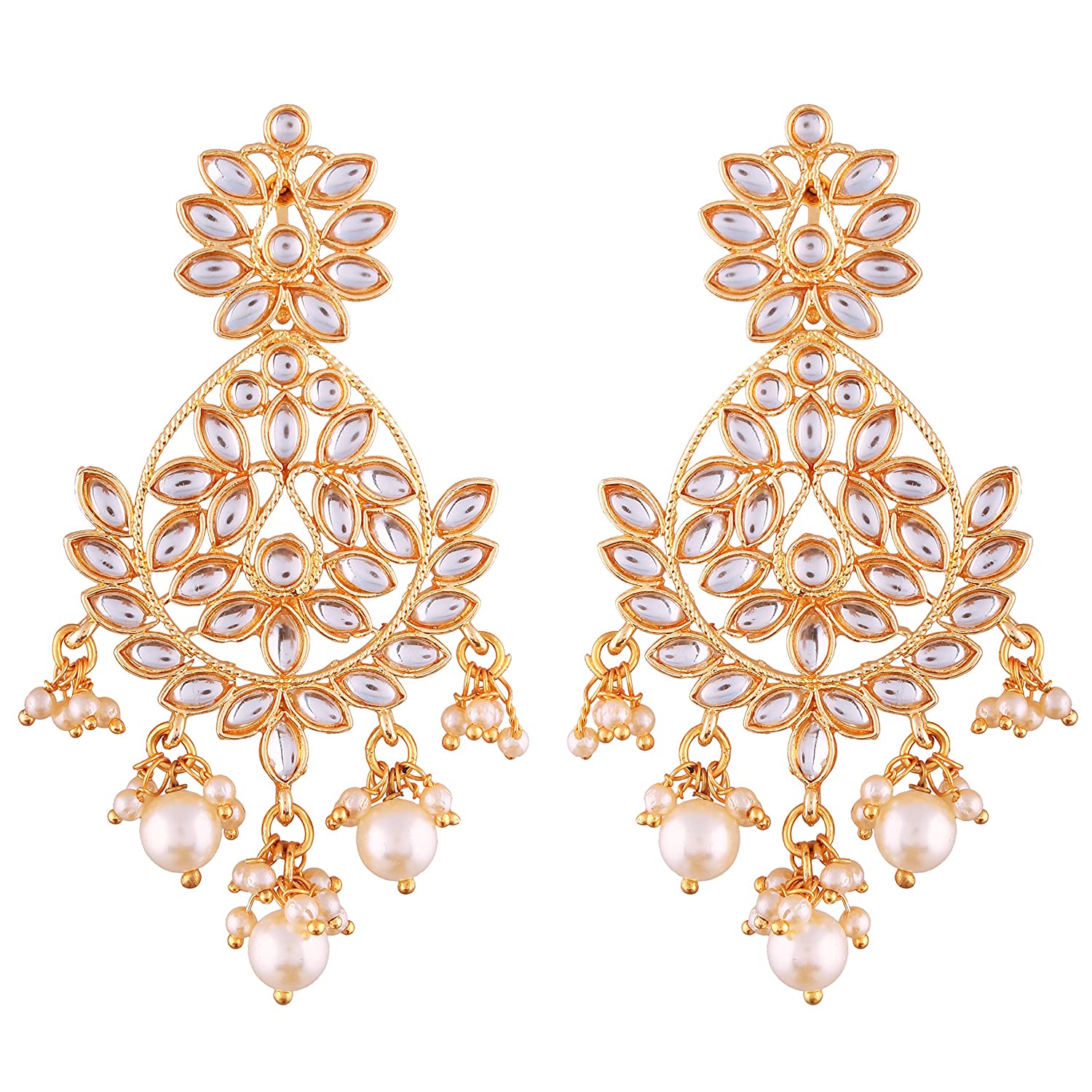 I Jewels Gold Plated Kundan Chandbali Earrings for Women (E2465W) Price in India