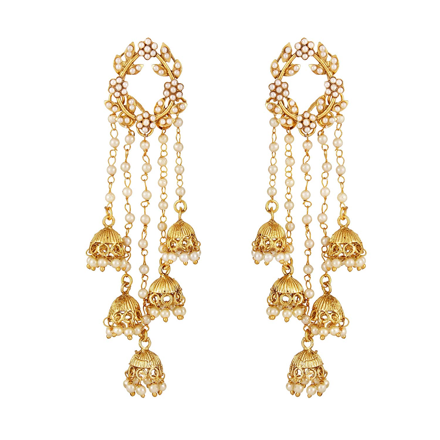 Shining Diva Fashion Gold Plated Stylish Pearl Jhumka Jhumki Traditional Earrings for Women and Girls (Golden) (8630er) Price in India