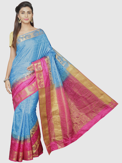 Pavecha's Blue Woven Saree With Blouse Price in India