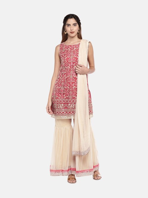 Ethnicity Pink & Beige Embroidered Suit Set Price in India