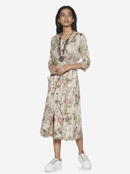 Bombay Paisley by Westside Off-White Floral Dress With Belt Price in India