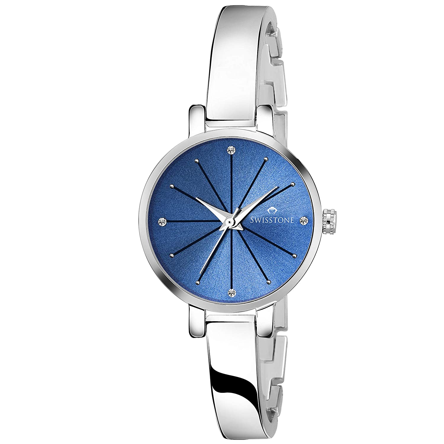 SWISSTONE JEWELS068-BLUSLV Silver Plated Bracelet Wrist Watch for Women Price in India