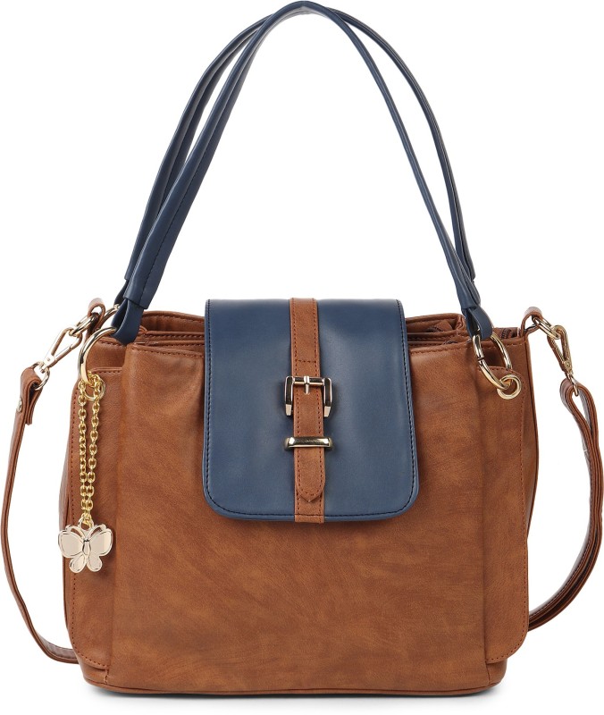 Women Tan, Blue Shoulder Bag Price in India