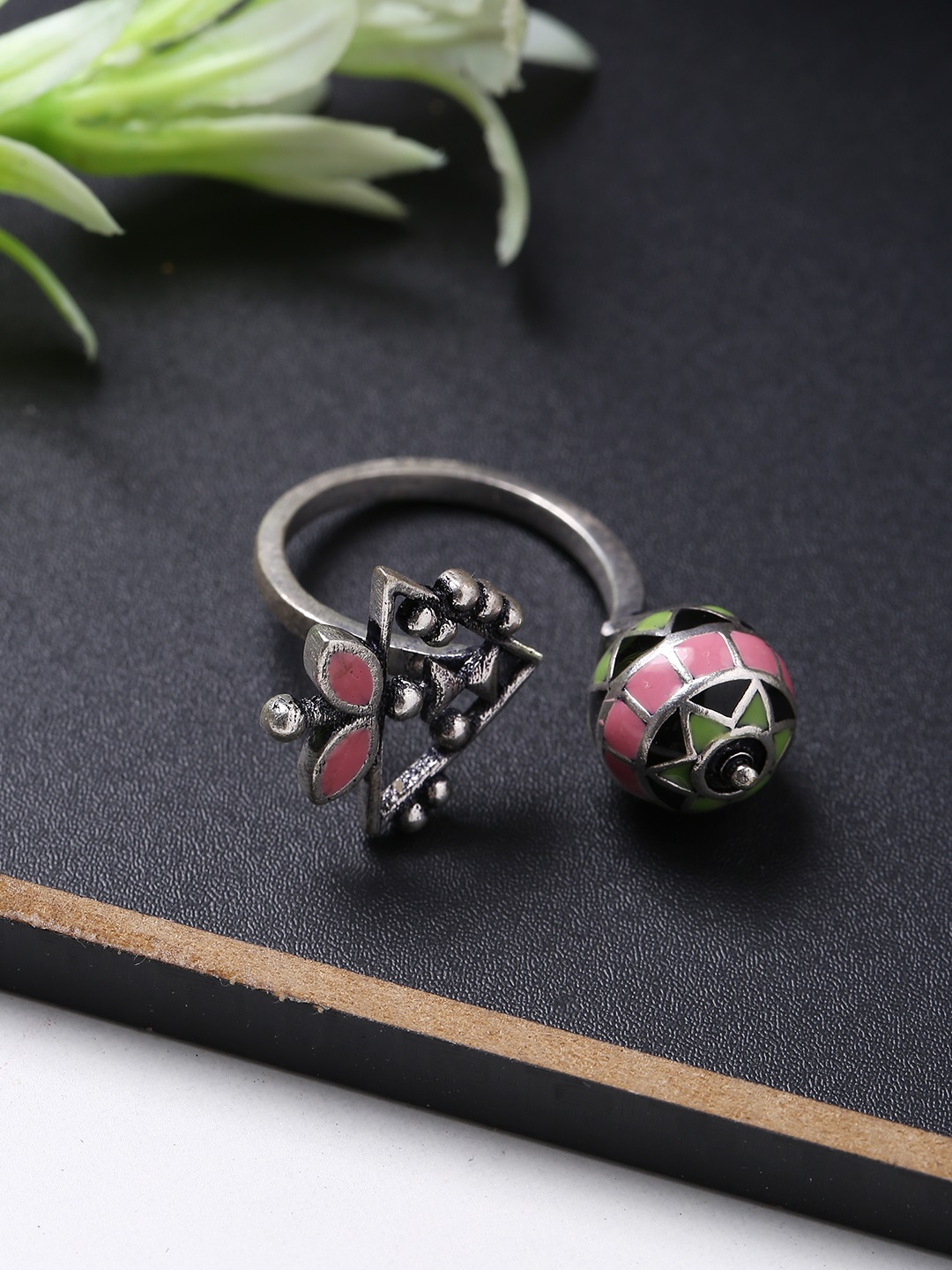 Voylla Women Multi Coloured Floral Finger Ring Price in India