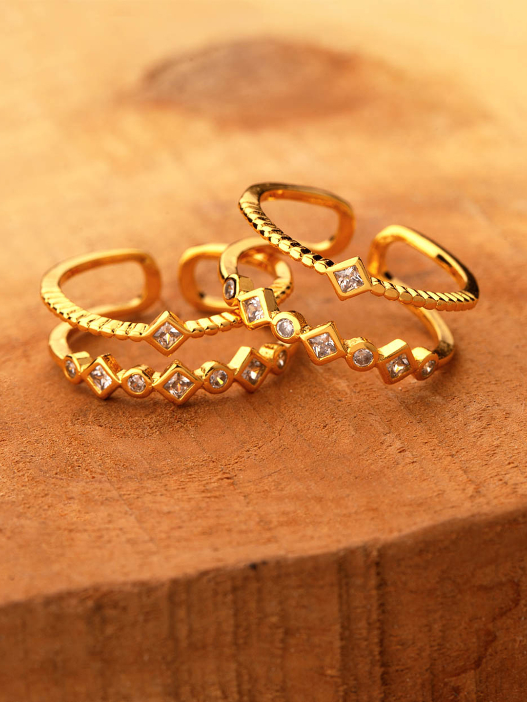 Voylla Women Set of 2 Brass-Plated Gold-Toned & White CZ-Studded Toe Rings Price in India