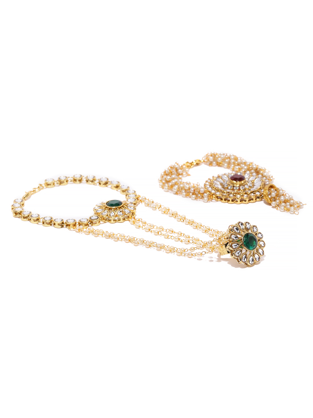 Zaveri Pearls Set Of 2 Gold-Plated Pearl & Kundan Studded Wedding Collection Bracelets Price in India