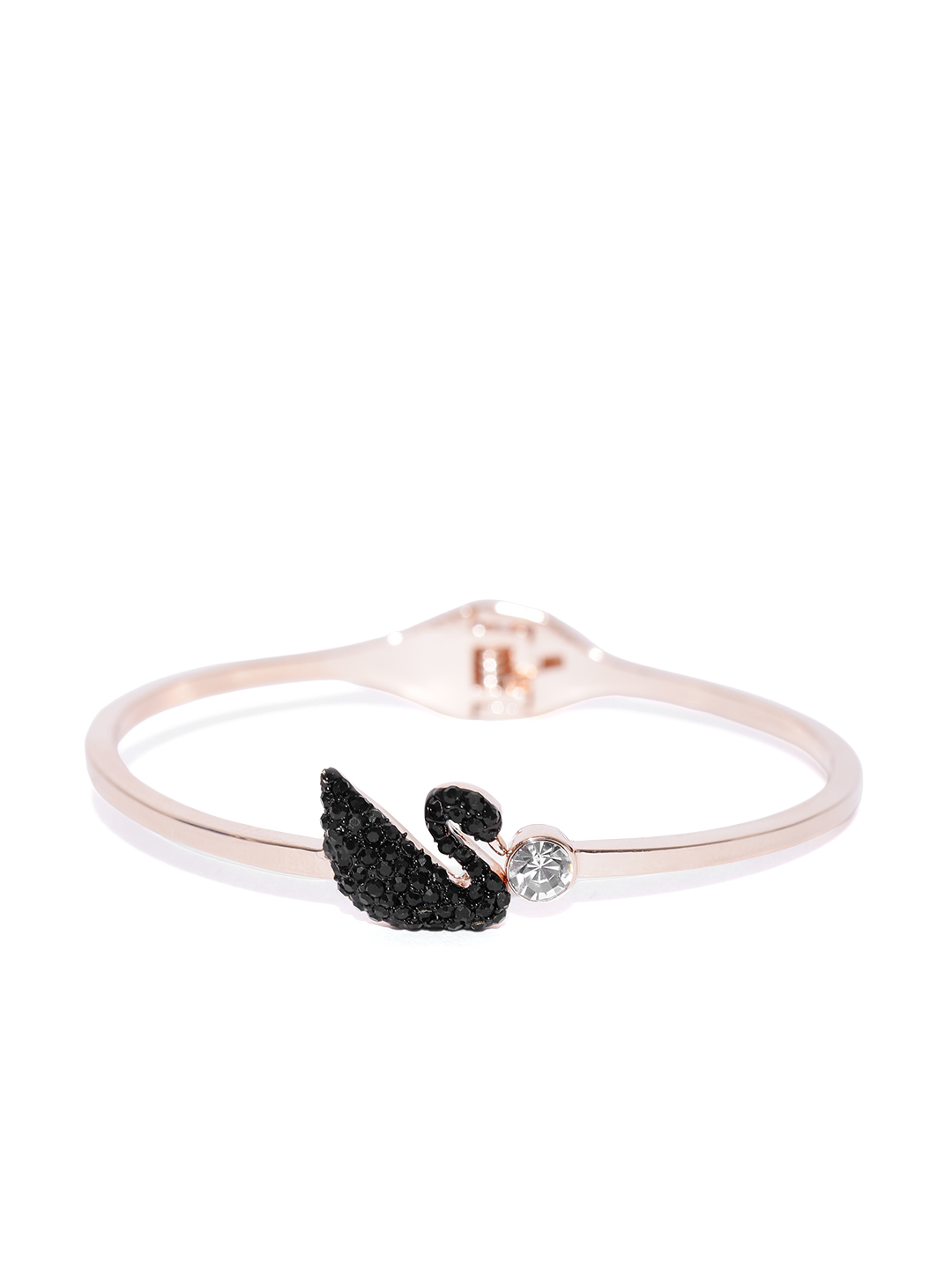 Jewels Galaxy Black Rose Gold-Plated Swan-Shaped Stone-Studded Handcrafted Cuff Bracelet Price in India