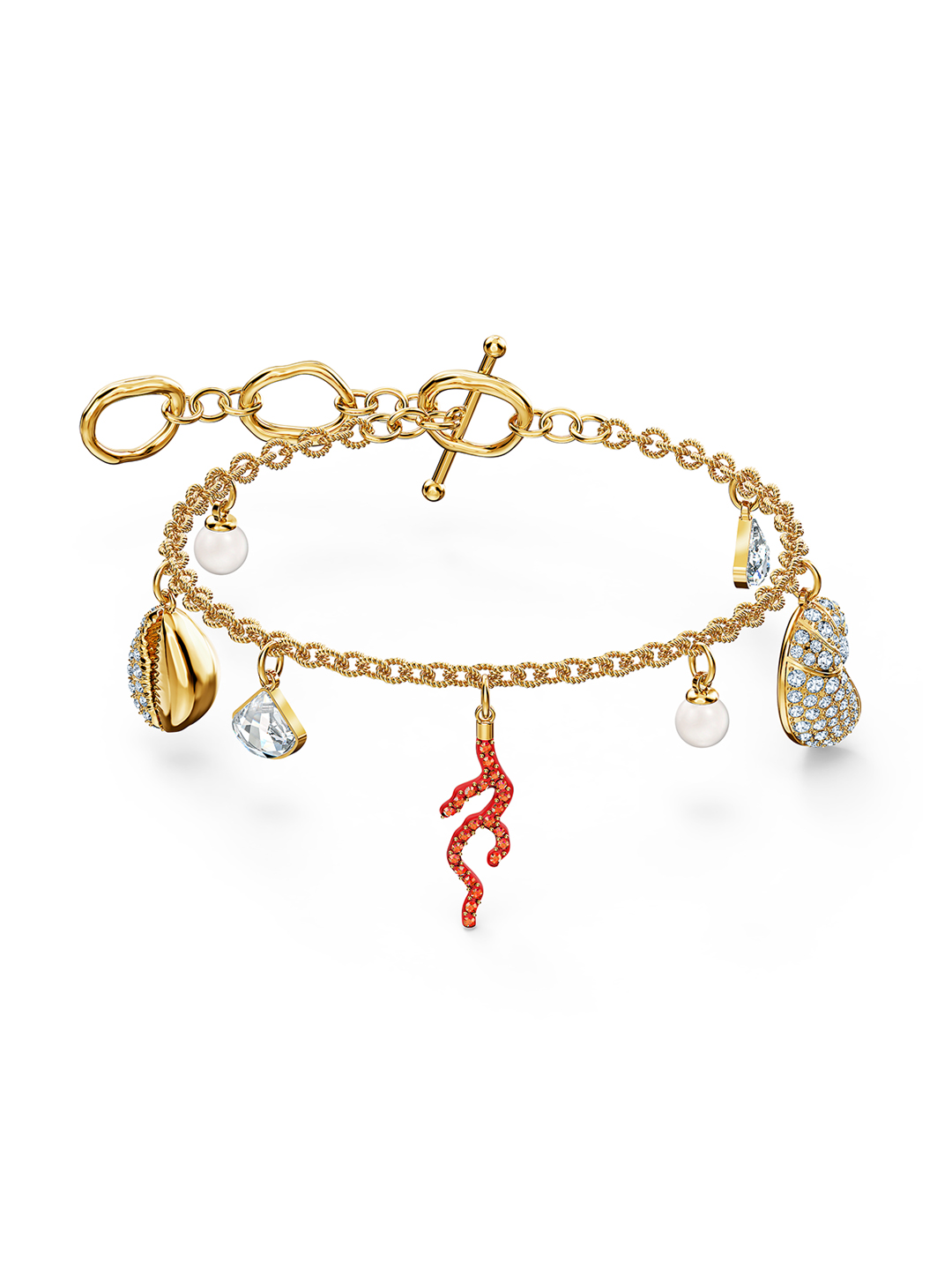 SWAROVSKI Gold-Plated & Red Shell Coral Bracelet Price in India