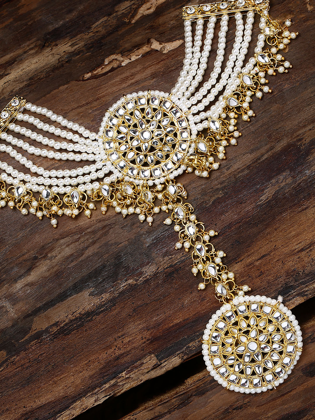 Zaveri Pearls Gold-Toned \u0026 White Kundan 