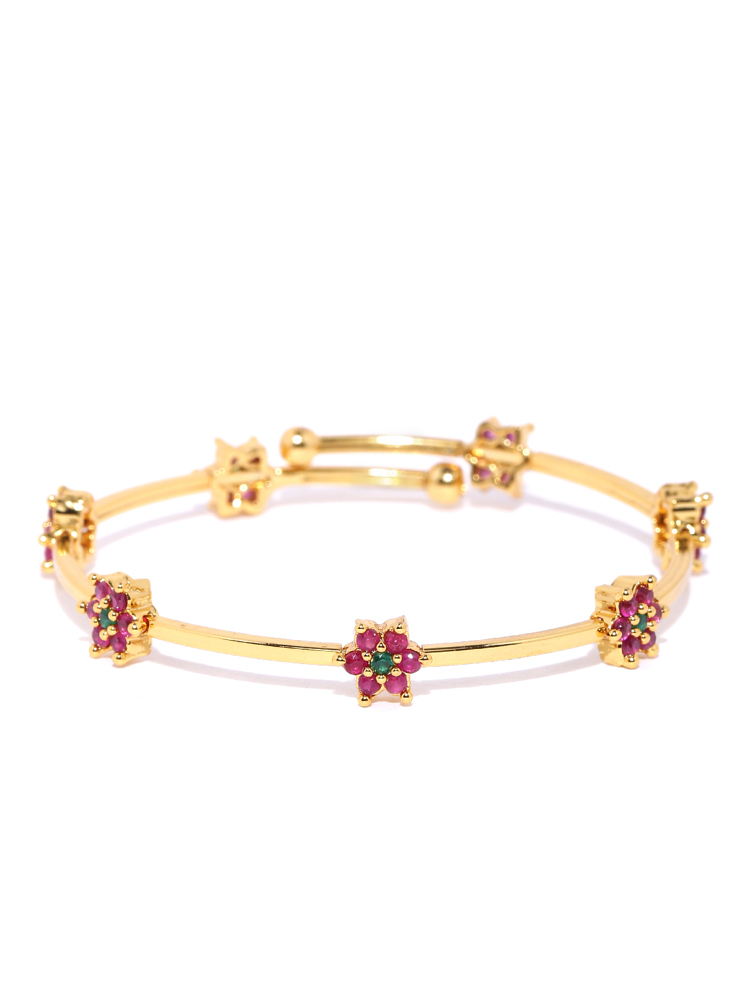 Zaveri Pearls Gold-Toned Floral Stone-Studded Bracelet Price in India