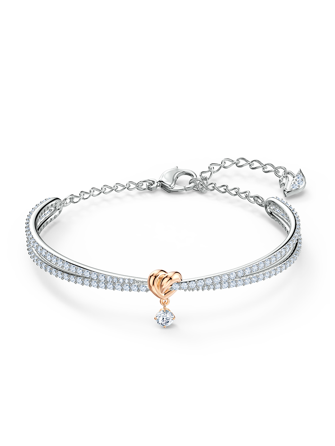 SWAROVSKI Silver-Toned & Rhodium-Plated Lifelong Heart Bangle-Style Bracelet Price in India