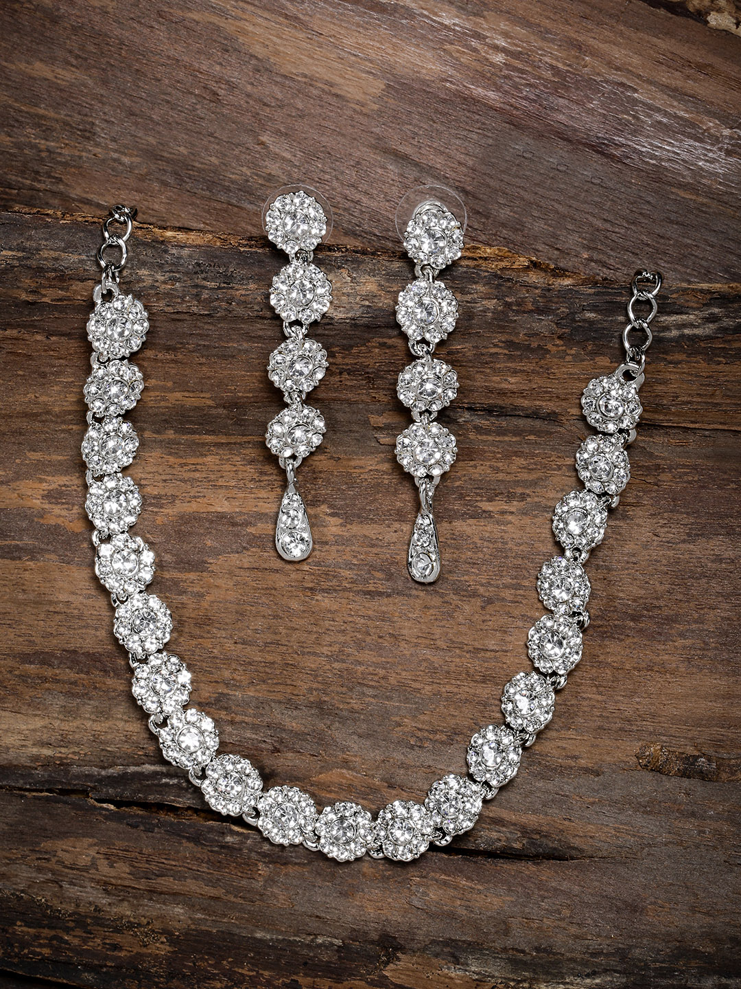 Zaveri Pearls Silver-Toned Austrian Diamonds Studded Jewellery Set Price in India