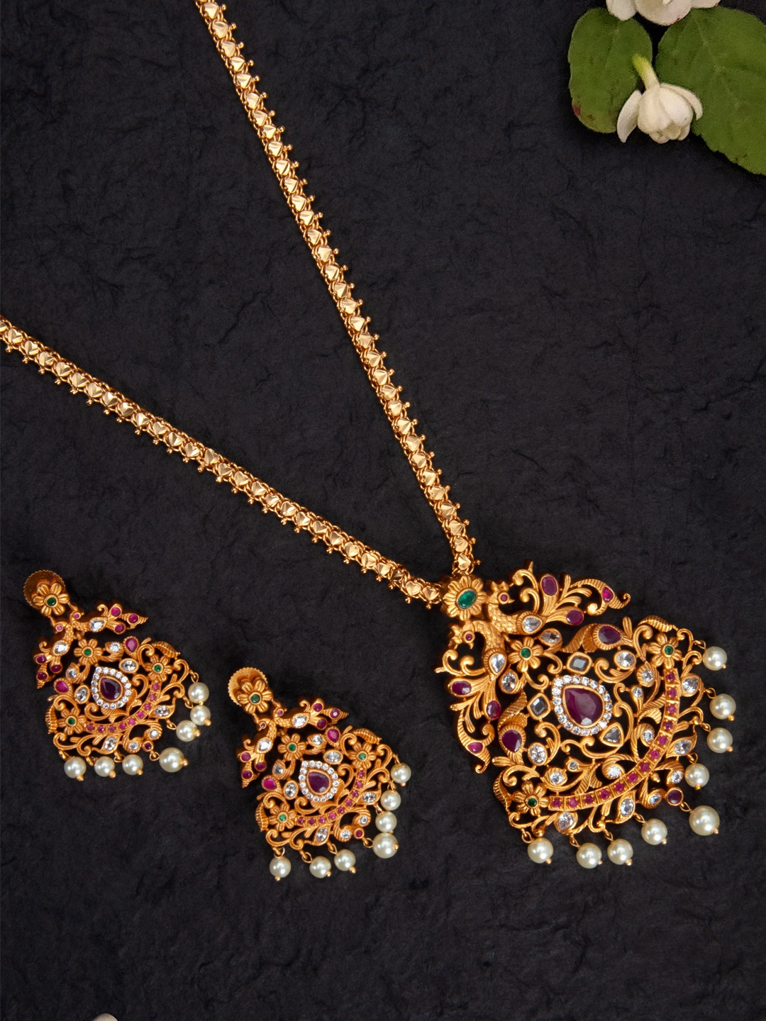 Rubans Gold-Plated & Pink Metal Antique Jewellery Set Price in India