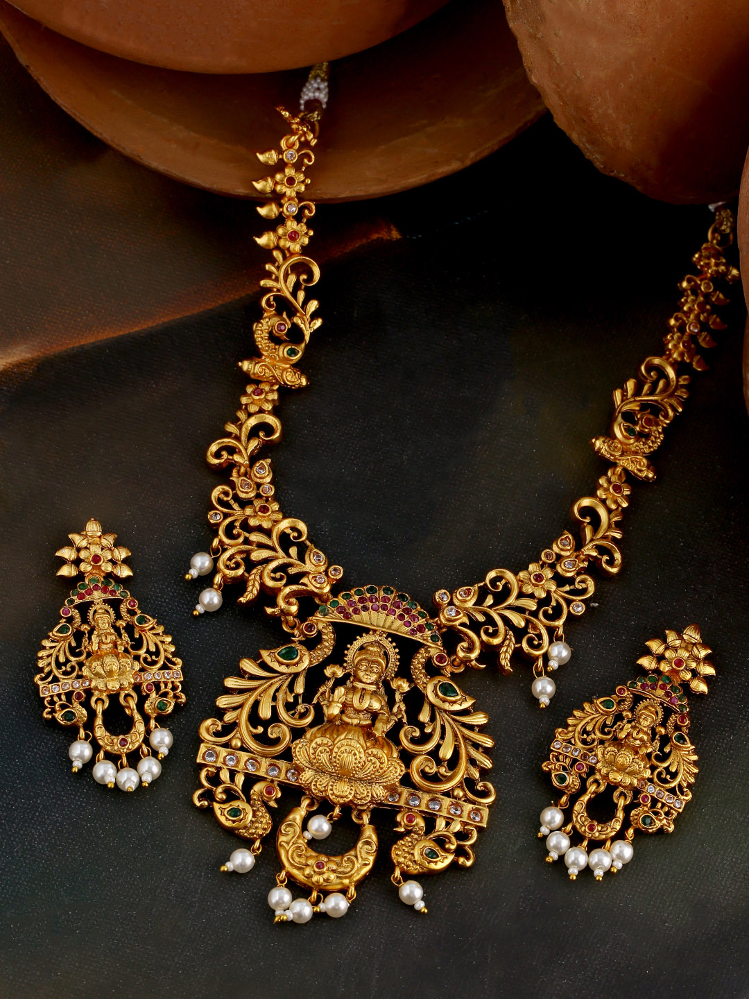 Voylla Gold-Plated Southern Bling Temple Inspired Necklace Set Price in India