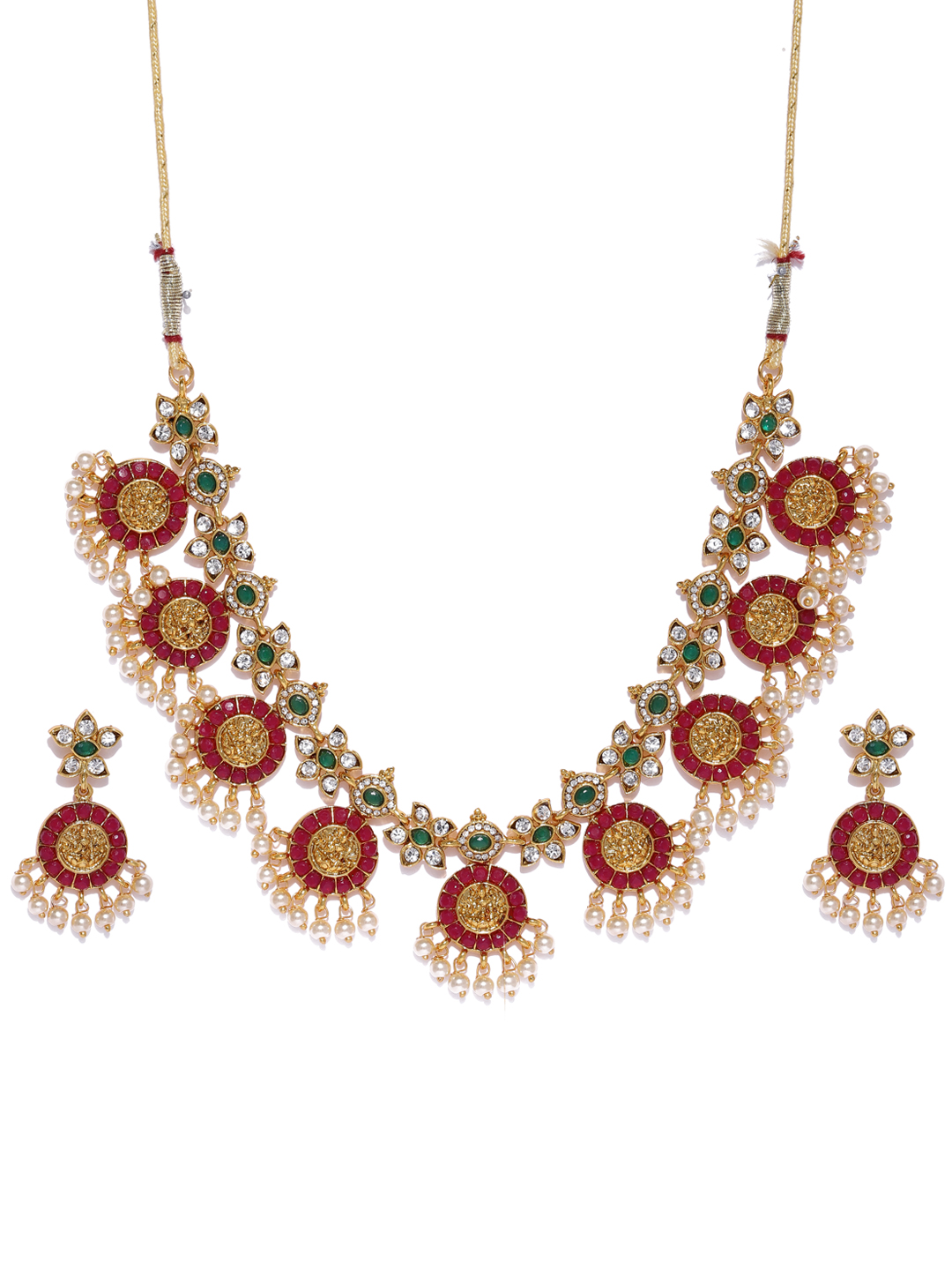 Zaveri Pearls Gold-Toned & Pink Traditional Jewellery Set Price in India