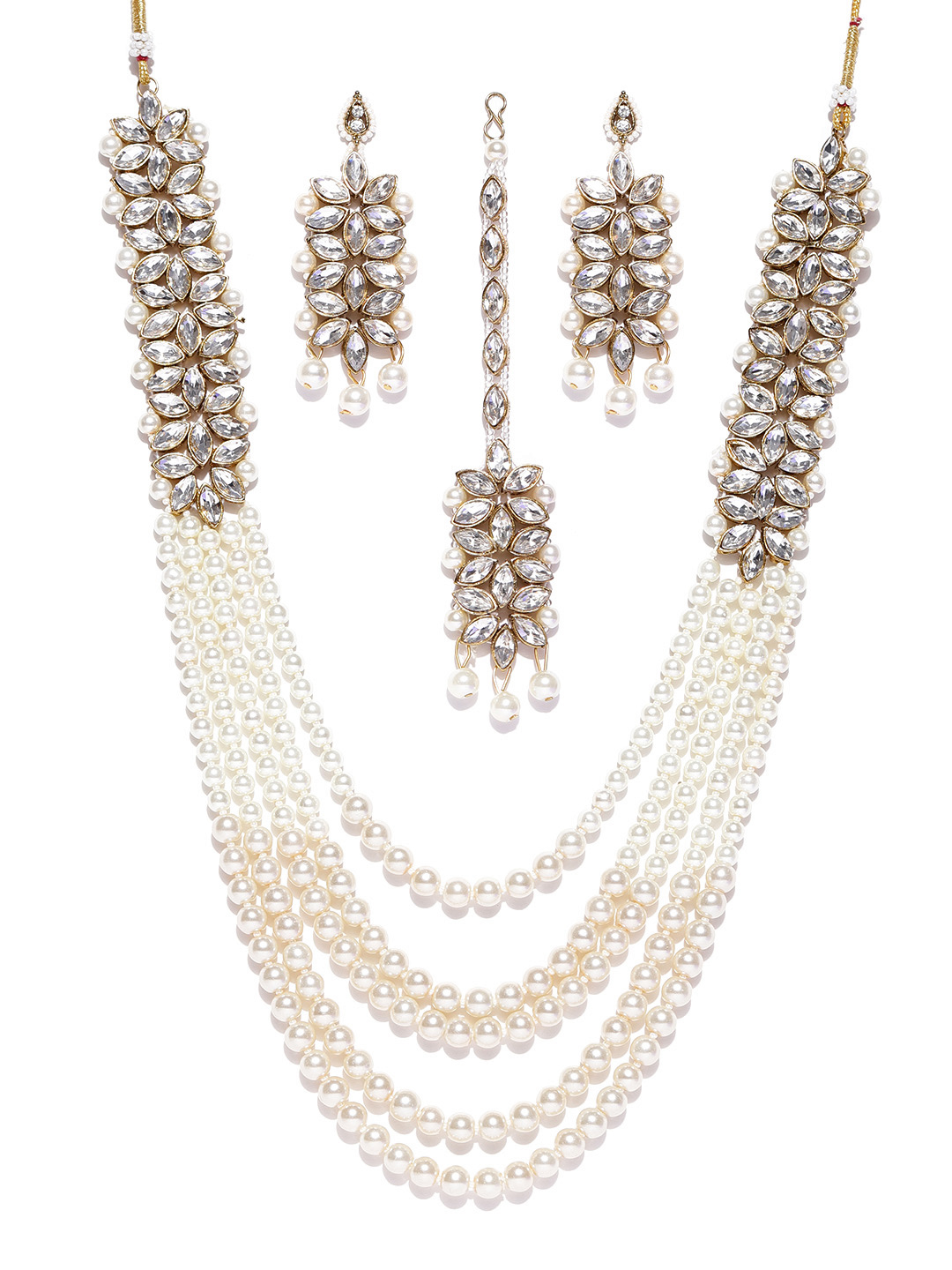 Zaveri Pearls White & Gold-Toned Stone-Studded Jewellery Set Price in India