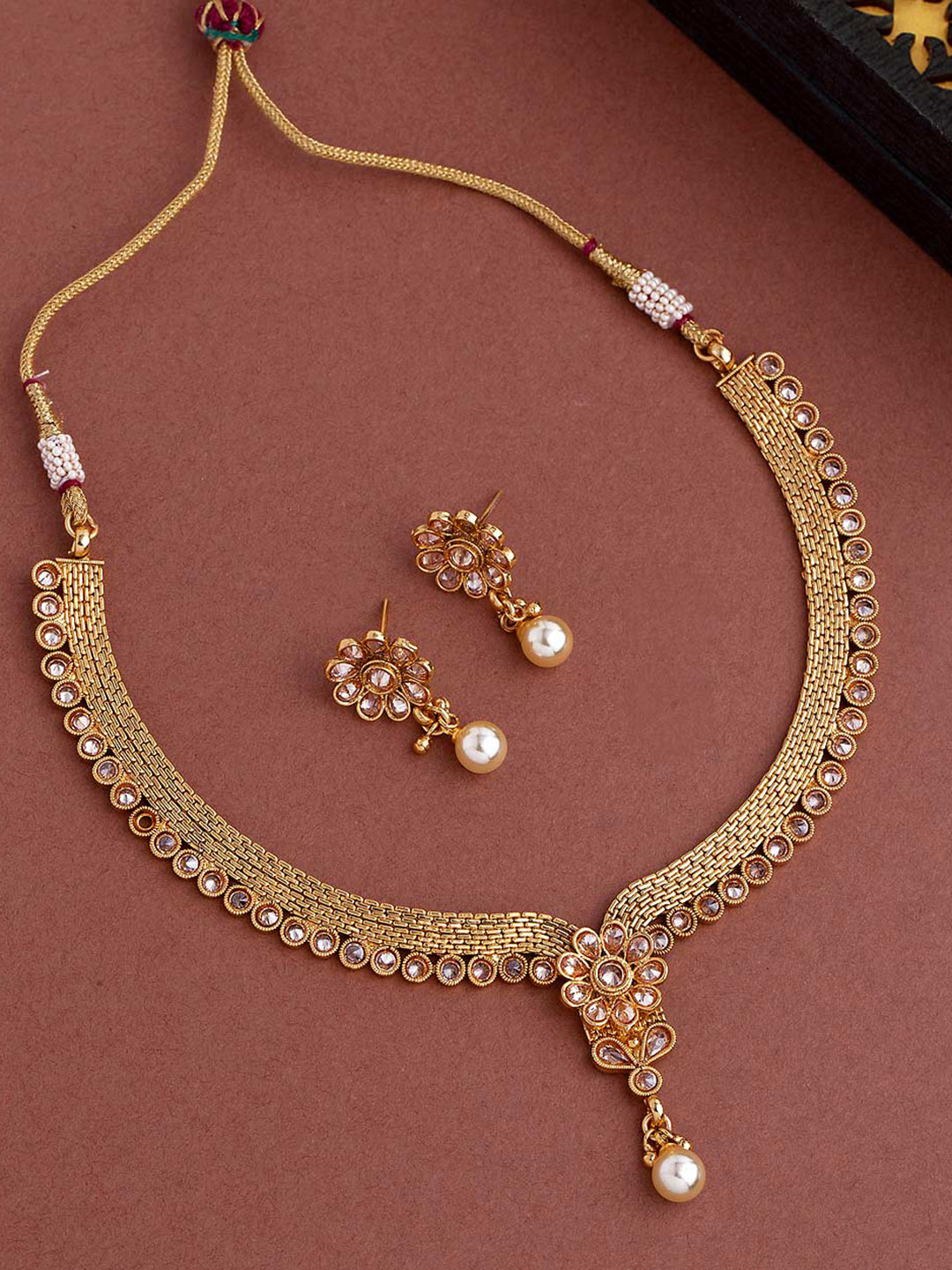 Voylla Women Brass-Plated Gold-toned Stone-Studded Jewellery Set Price in India