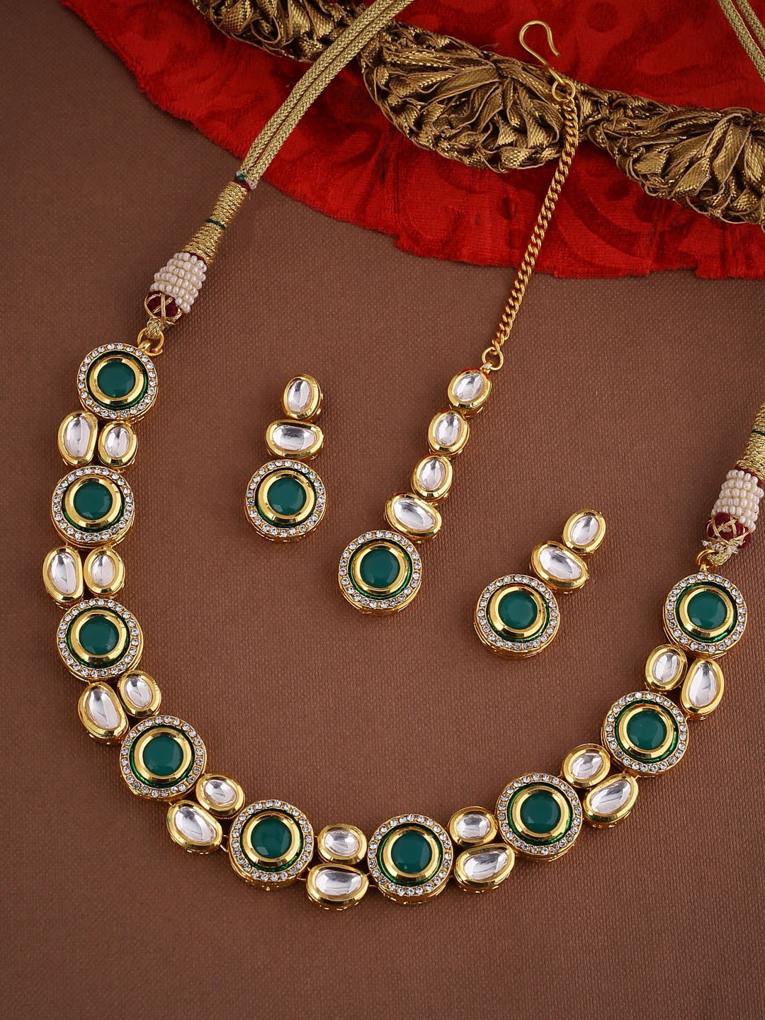 Voylla Green Gold-Plated & Green Kundan Jewellery Set Price in India