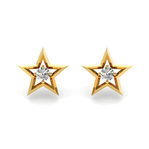 JEWELSMART 18kt 92.5 Starling Silver Yellow Gold Diamond Star Shape Stud Earring for Women and Girls Price in India