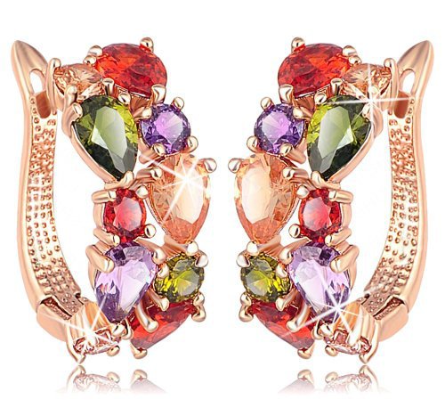 Yellow Chimes Sparkling Colors Flowerets Vine Swiss Cubic Zirconia 18K Rose Gold Plated Clip-On Earrings for Women Price in India