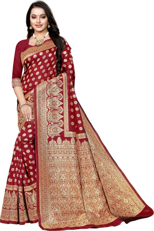 Woven Banarasi Tussar Silk, Cotton Blend, Poly Silk Saree Price in India