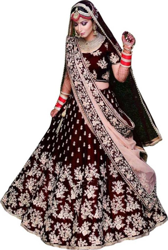 Embroidered Semi Stitched Lehenga, Choli and Dupatta Set Price in India