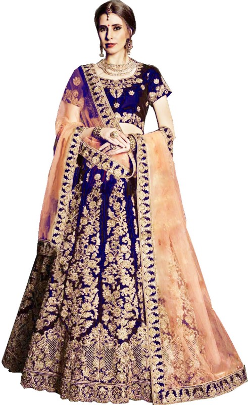 Embroidered Semi Stitched Lehenga, Choli and Dupatta Set Price in India