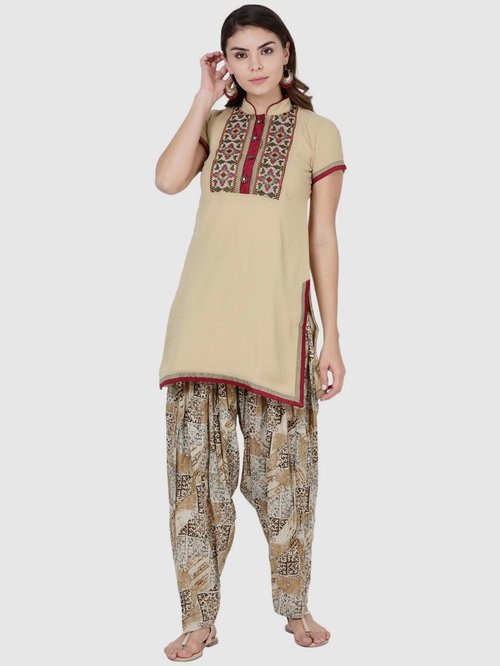 Soch Beige Printed Kurti Patiala Set Price in India