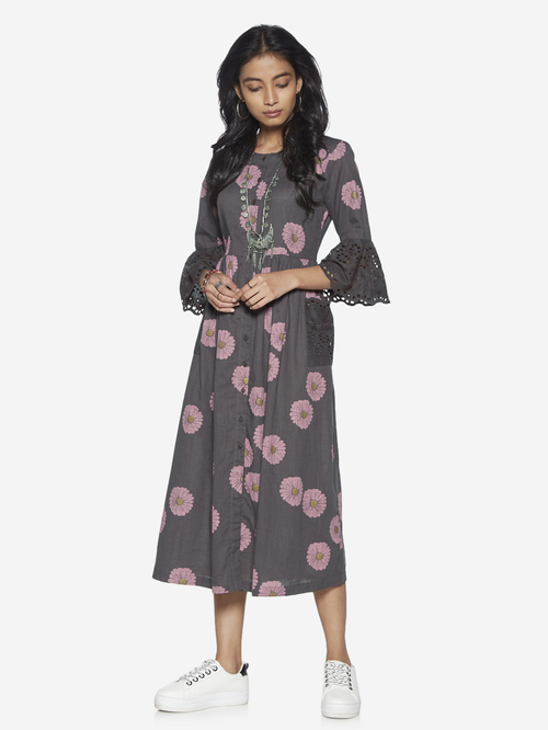 Bombay Paisley by Westside Grey Floral Patterned Dress Price in India
