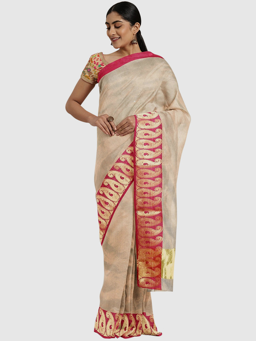 Pavecha's Beige Saree With Blouse Price in India