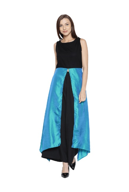 Jaipur Kurti Black & Blue Textured Kurta Price in India