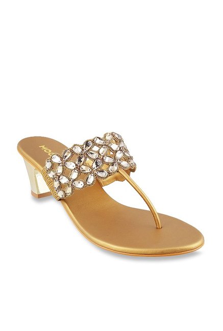 Mochi Antique Gold T-Strap Sandals Price in India