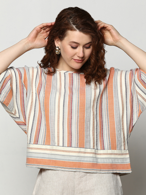 Meraki Orange Striped Top Price in India