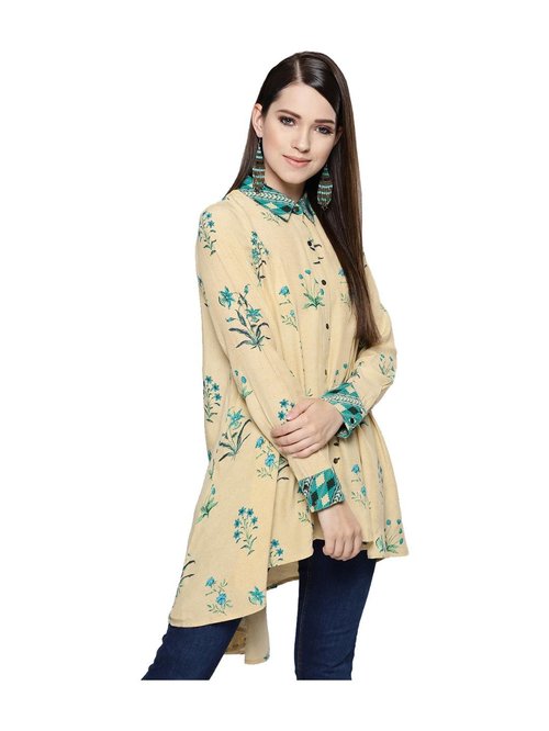 Label Ritu Kumar Beige Floral Print Top Price in India