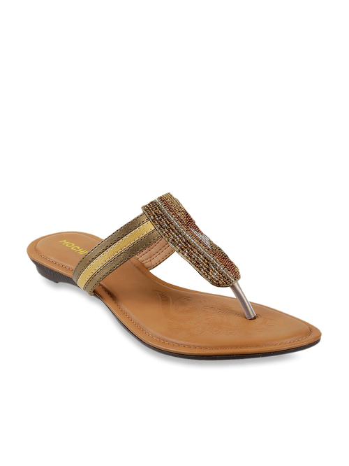 Mochi Antique Gold & Copper T-Strap Sandals Price in India