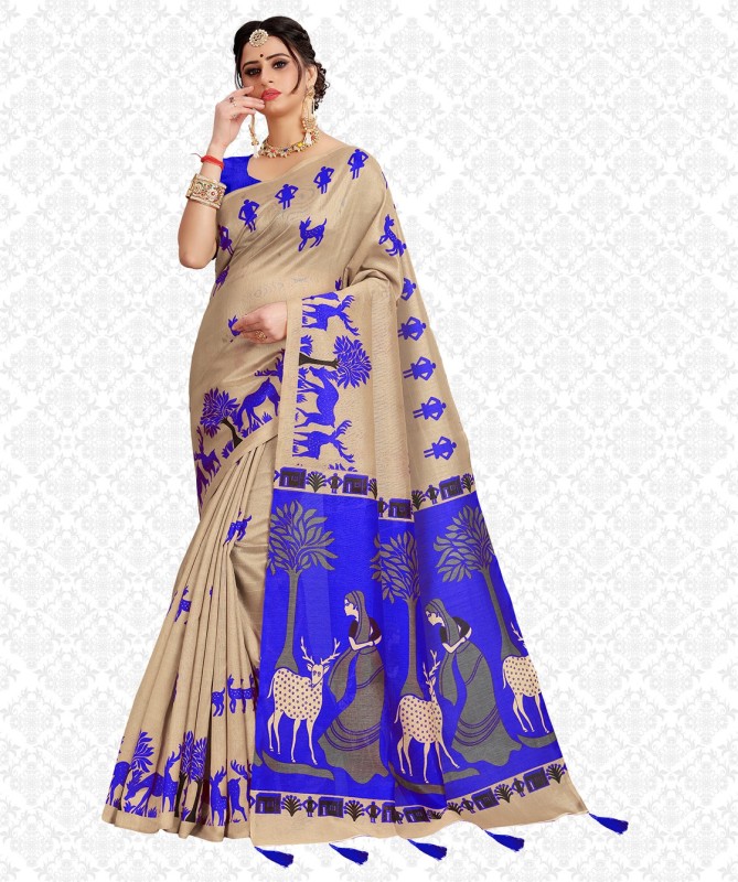 Printed, Self Design, Embellished, Animal Print Fashion Cotton Blend, Khadi Silk Saree Price in India