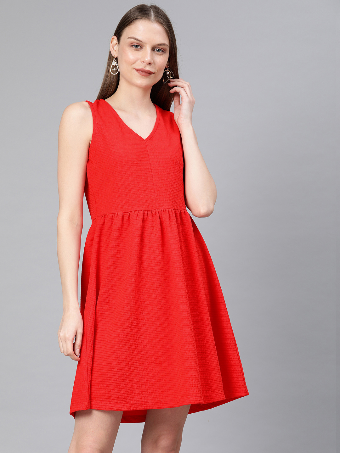 Chemistry Women Red Self Design Fit and Flare Dress Price in India